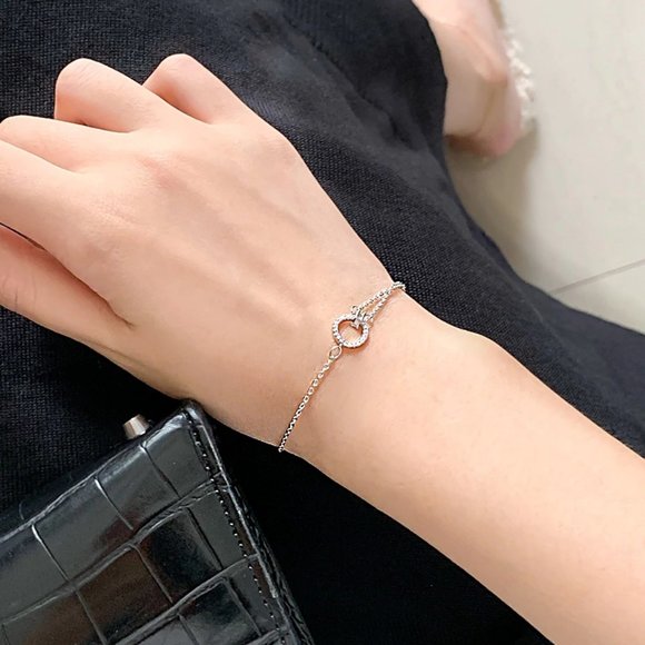 NEW 925 Sterling Silver Diamond Circle Bracelet A - Picture 5 of 6